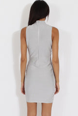 Grey Side Tie Up High Neck Bandage Dress - Noa
