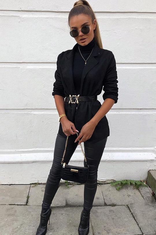 Black Faux Suede Polka Dot Detail Blazer - Noelie