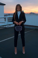 Black Faux Suede Polka Dot Detail Blazer - Noelie