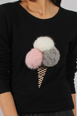 Black Fluffy Ice Cream Jumper - Noella