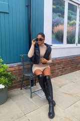 Stone Ribbed High Neck Side Split Mini Dress - Jamela