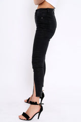 Black Split At Front Of Leg Skinny Jeans - Nola