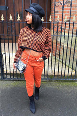 Rust Hounds Tooth Cropped Batwing Jumper - Lizy