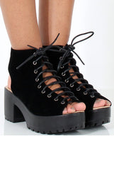 Black Suede Lace Up Sandals - Nora
