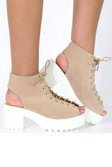 Nude Suede Lace Up Sandals - Nora