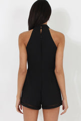 Black High Neck Keyhole Playsuit - Nori