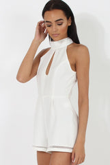 White High Neck Keyhole Playsuit - Nori