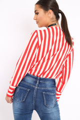 Red Stripe Plunge Satin Bodysuit - North