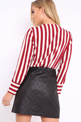 Wine Stripe Plunge Satin Bodysuit - North