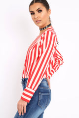 Red Stripe Plunge Satin Bodysuit - North