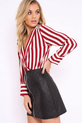 Wine Stripe Plunge Satin Bodysuit - North