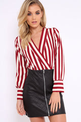 Wine Stripe Plunge Satin Bodysuit - North