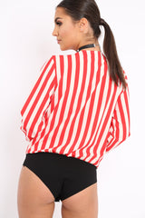 Red Stripe Plunge Satin Bodysuit - North