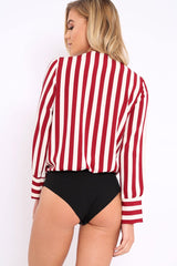 Wine Stripe Plunge Satin Bodysuit - North