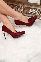Wine Bow Faux Suede Heels - Nory