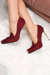 Wine Bow Faux Suede Heels - Nory