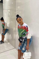 Mid Blue Distressed Longline Denim Shorts - Dakotah