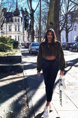 Khaki Fluffy Long Sleeve Crop Jumper - Noura