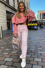 Pink Fluffy Long Sleeve Crop Jumper - Noura