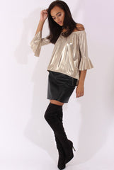 Gold Metallic Bardot Bell Sleeve Top - Nova