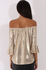 Gold Metallic Bardot Bell Sleeve Top - Nova