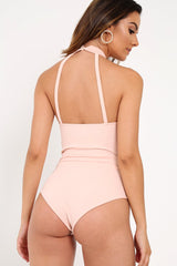 Nude Sequin Caged Halterneck Bodysuit - Aanvi