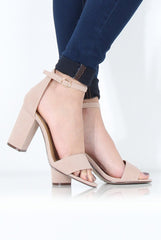 Nude Suede Open Toe Block Heel - Tyra