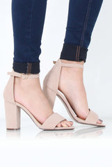 Nude Suede Open Toe Block Heel - Tyra