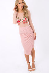 Nude Mesh Long Sleeved Embroidered Bodysuit - Bonnie