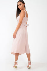 Nude Button Front Belted Midi Dress - Caela