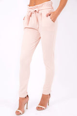 Nude Paper Bag Tie Waist Cigarette Trousers - Karmen