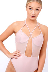 Nude Cross Strap Mesh Swimsuit - Celine