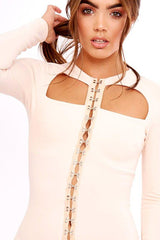 Nude Cut Out Eyelet Front Bodycon Dress - Staci