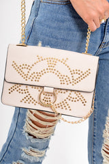 Nude Gold Embellished Chain Cross Body Bag - Embree