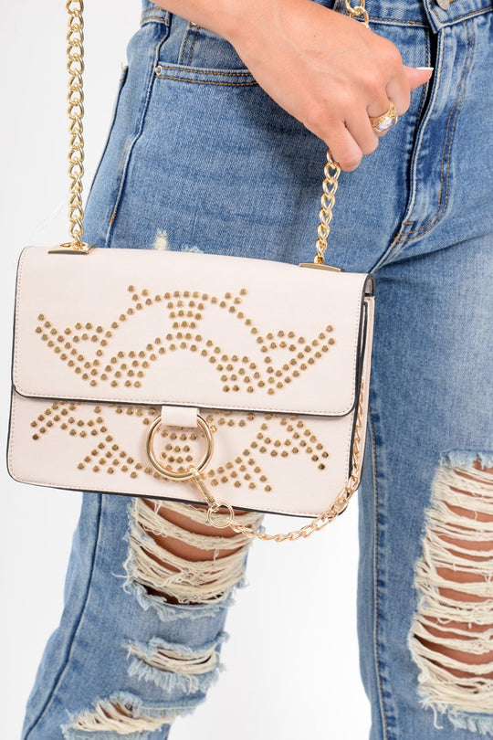 Nude Gold Embellished Chain Cross Body Bag - Embree