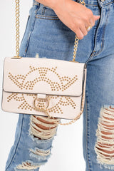 Nude Gold Embellished Chain Cross Body Bag - Embree