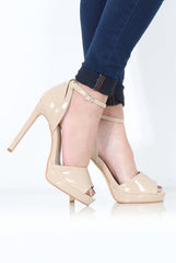 Nude Patent Peep Toe High Heels - Mya