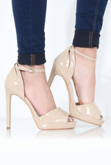 Nude Patent Peep Toe High Heels - Mya