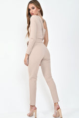 Nude One Shoulder Wrap Front Belted Jumpsuit - Henya