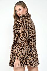 Leopard Faux Fur Popper Button Coat - Clarisa
