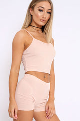 Nude Ribbed Crop Top and Shorts Co-ord Set - Jenara
