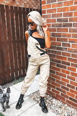 Nude Woven Leather Eyelet Detail Cuffed Dungarees - Sigrid