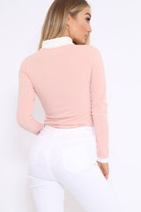 Nude Long Sleeved Striped Bow Bodysuit - Lashay