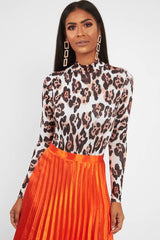 Nude Leopard Print Slinky High Neck Bodysuit - Abira