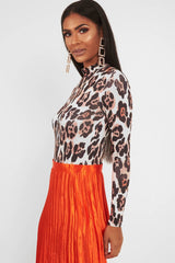 Nude Leopard Print Slinky High Neck Bodysuit - Abira