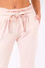 Nude Paper Bag Tie Waist Cigarette Trousers - Karmen