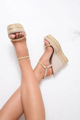 Nude Studded Braided Wedges - Whisper