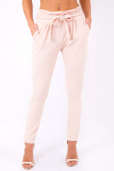 Nude Paper Bag Tie Waist Cigarette Trousers - Karmen
