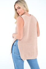 Nude Chunky Knit Sleeveless V Neck Jumper - Zaliyah