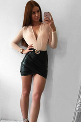 Nude Mesh Plunge Front Bodysuit - Eyra